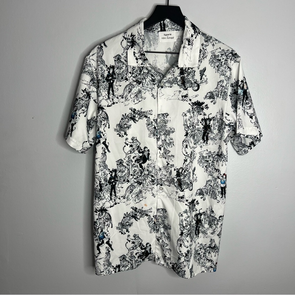 SuperM x Kim Junggi Tiger Inside Art Button Down Shirt Mens Medium White *FLAW*